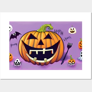 Jack-o'-lantern with Teeth and a Fork Posters and Art